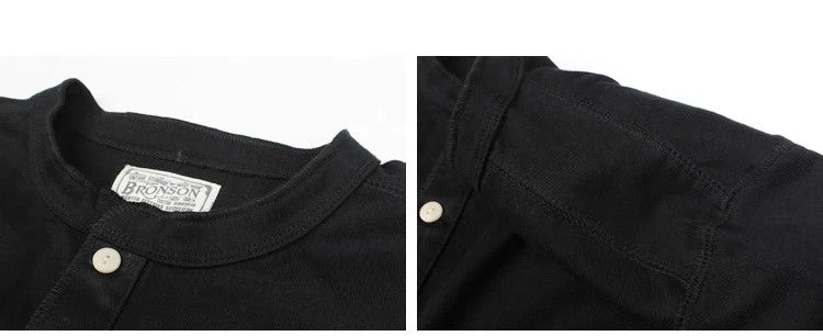 Bronson 350g Heavyweight L/S Henley Shirt Vintage Plain Base T-Shirt For Men