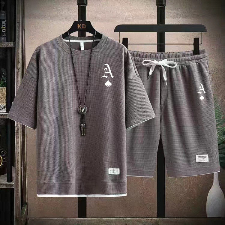 Fashionable casual men's sports suit short-sleeved T-shirt and outdoor summer sports shorts two-piece set daily casual