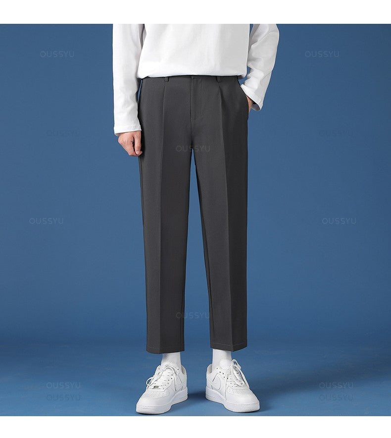 Spring Summer New Smooth Pendulous Suit Pants Men Business Long Trousers Korean Formal Ankle Length Pant Male Plus Size 40