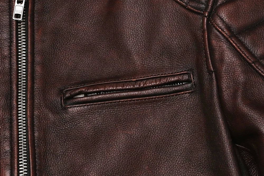 2025 Vintage Brown Genuine Leather Jacket Real Natural Cowhide Men Motorcycle Biker Coat Mens Slim Calf Skin Coat