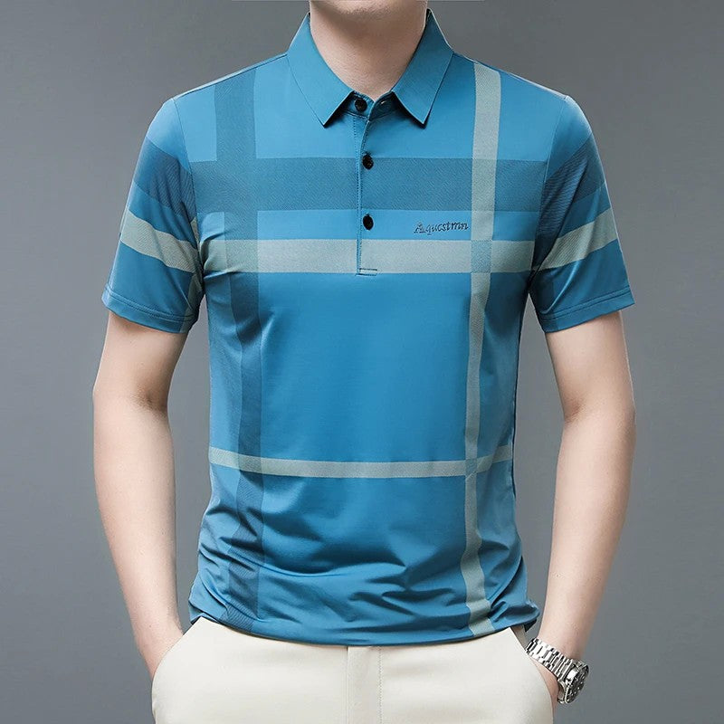 Men's Business Casual Polo Short Sleeved Smooth Wrinkle Resistant Comfortable Top New