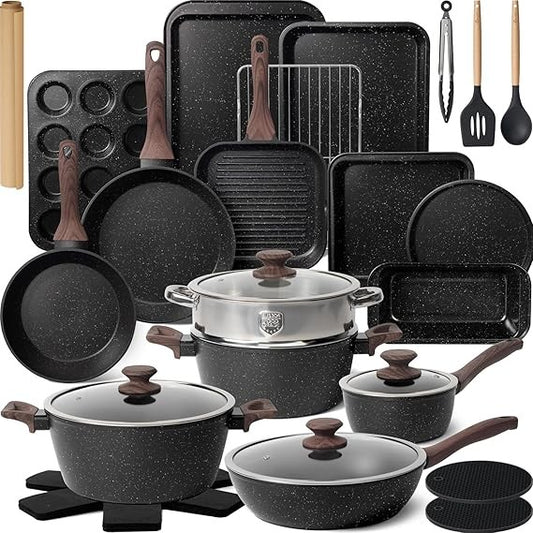 Pots and Pans Set Non Stick 31 Piece Kitchen Nonstick Cooking Cookware Sets with Grill Pan Saucepan Baking Sheet Utensil