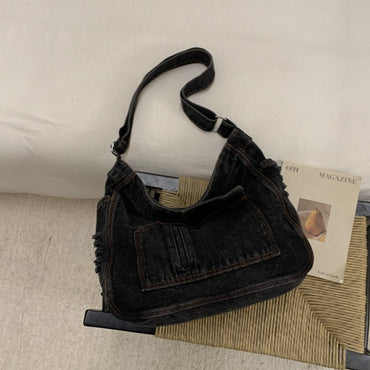 New Denim Shoulder Bag Women Fashion Large Capacity Casual Tote Handle Bag for School Comfortable and Versatile Commute Bag