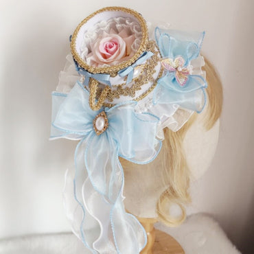 Lolita Girls Top Hat Rose With Long Ribbon ,Tea Cup Palace Spanish Fedoras