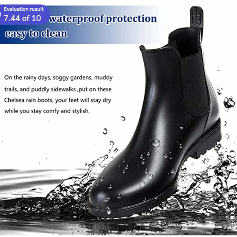 Crestar Women Fashion Chelsea Rain Boots Basic Shiny Ankle Boots Waterproof Shoes with Elastic Band Non-slip Comfortable Boots