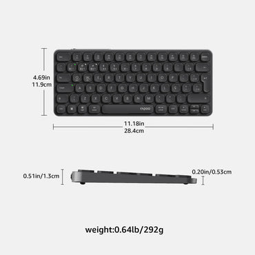 Teclado Sem Fio Bluetooth Multidispositivo Recarregável Rapoo E9050L ABNT2 Português Brasil na Cor Preta com Teclas Multimídia