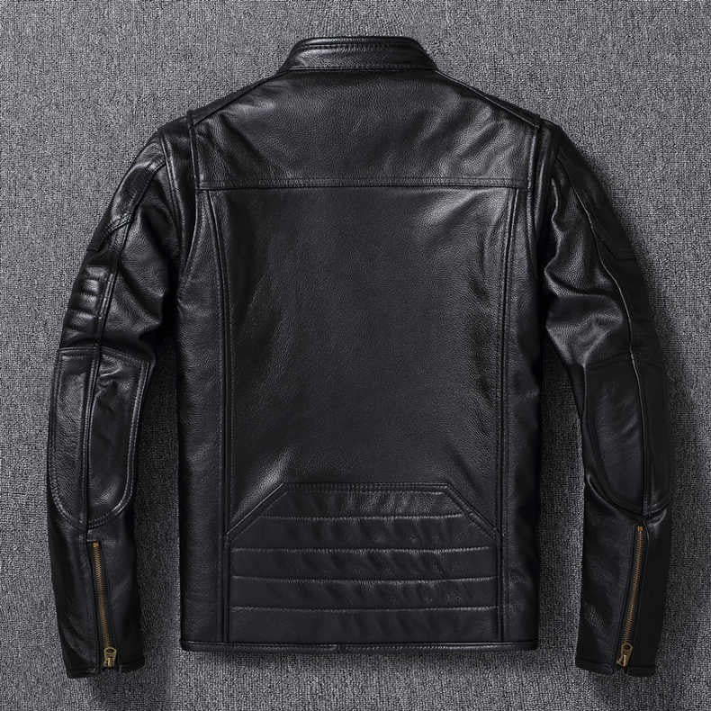 Men's Natural Leather Jacket First Layer Calfskin Stand Collar Motorcycle Jacket Retro Brown Cowhide Jacket Men‘s Biker Clothes