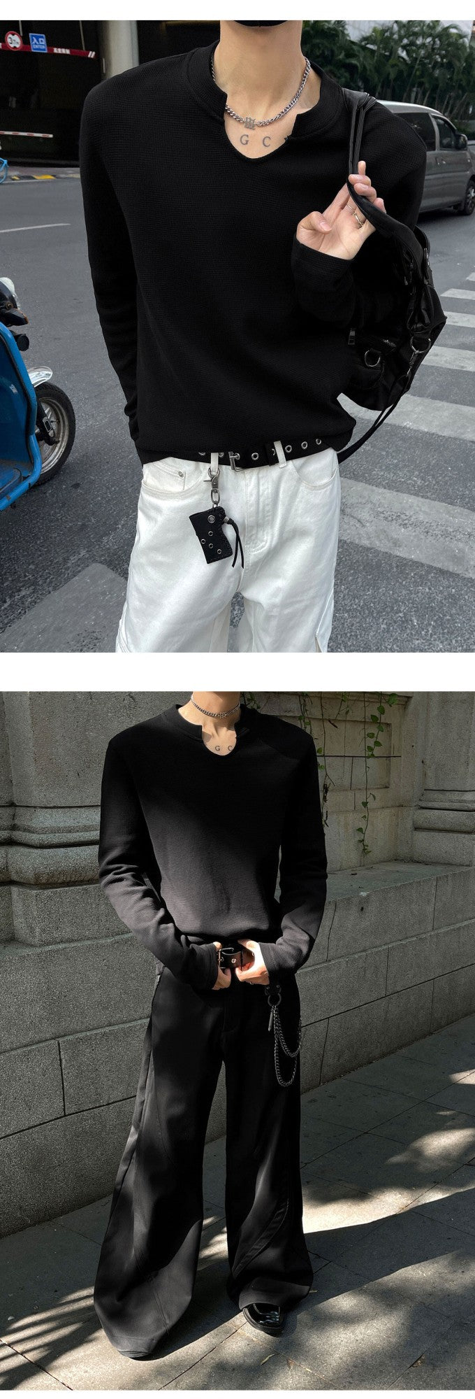 Mens Slim Fit Long Sleeve V-Neck T-Shirt Solid Color Spring  Casual Basic Top  Plain Tee Shirt Breathable Comfort Stretch Soft