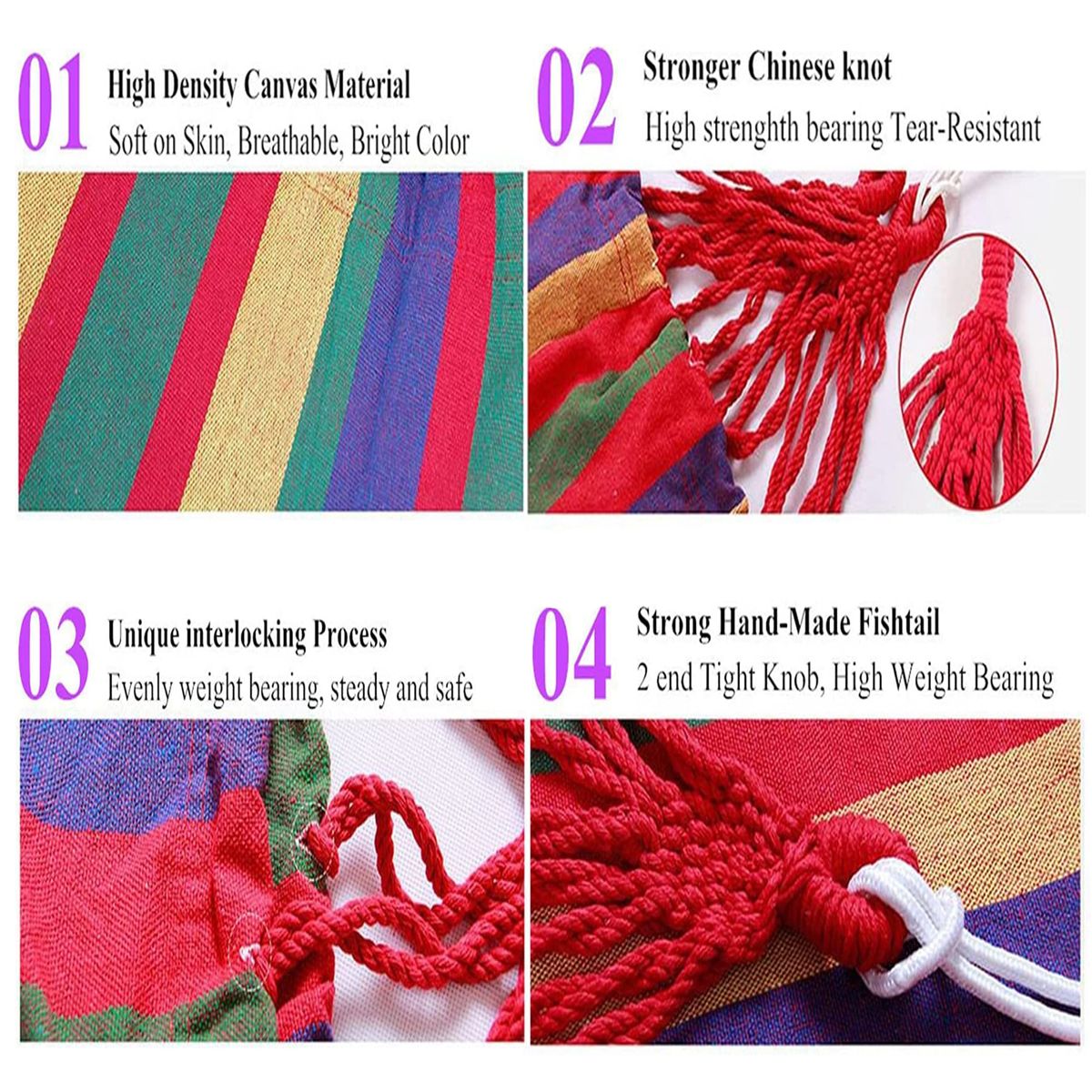 Double Hammock 2 Person Canvas Cotton Hammock with Tree Straps for Patio Garden Backyard Outdoor and Indoor (Red, Blue)