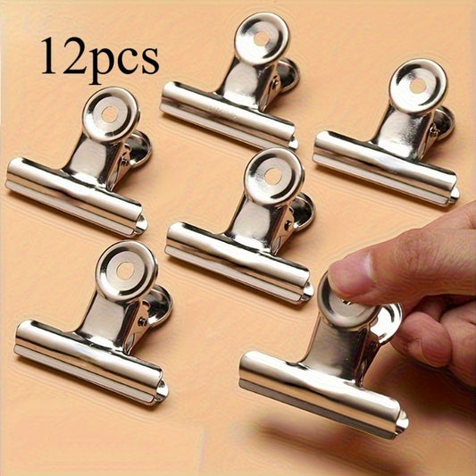 12 Pack Heavy Duty Stainless Steel Food Bag Sealing Clips - Reusable Multi-Purpose Clips for Kitchen, Office, School - Ideal Home Organizer and Storage Essentials | Modern Kitchen Accessories | Durable Structure
