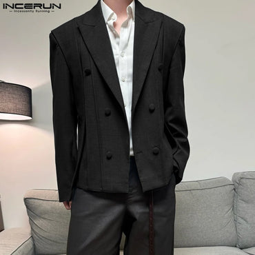 INCERUN Men Blazer Solid Color Lapel Long Sleeve Button Male Suit Streetwear Elegant 2025 Fashion Casual Thin Coats Men Blazer