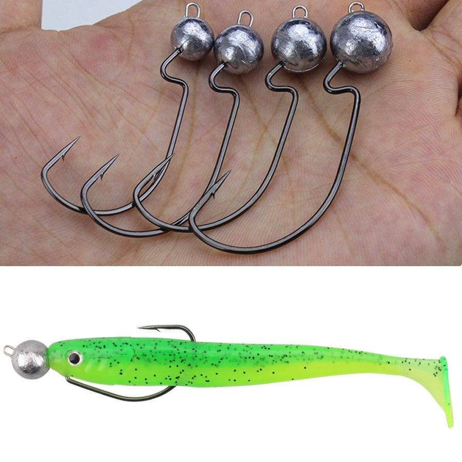 5 peças 3.5g 5g 7g 10g 14g Cabeça de anzol de jig de pesca com anzol offset, Anzol de cabeça redonda, anzol de pesca de barriga estreita de aço de alto carbono