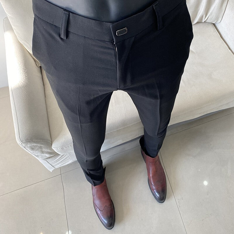 Men Suit Pant 2025 Autumn Solid Elastic Waist Dress Pants Calça Masculina Men Slim Business Office Social Ankle Length Trousers