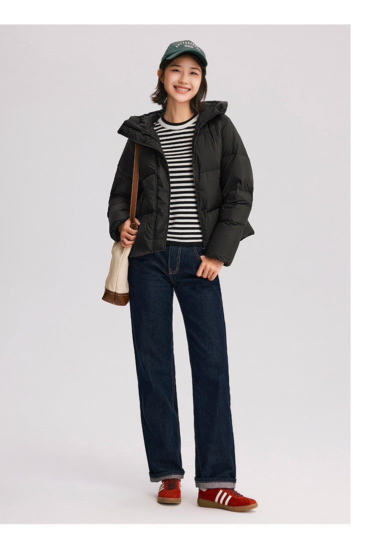 Semir Down Jacket Women Solid Color Loose Versatile 2024 Winter New Three-Proof Hooded Puffer Coat Down Jacket