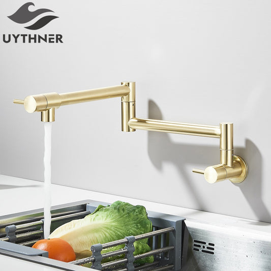 Brushed Gold Rotated Kitchen Sink Faucet Cold Water Tap Brass Basin Sink Swivel Faucets Wall Mounted Faucet