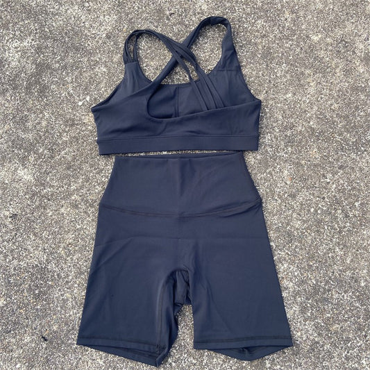 Yoga Fitness Suit Shorts Set Gym Sports Set Women Clothes 2 Piece Sports Bra Top High Waist Short Legging Running Tracksuit