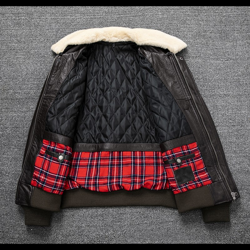 Air Force Flight Jacket Fur Collar Genuine Top Layer Cow Leather Jacket Men Black Brown Cow Coat Men's Winter Jacket ?? ??