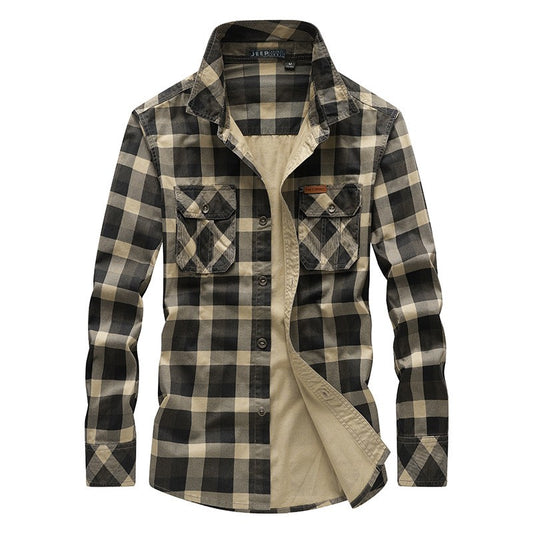 Quality Men Outdoor Long-sleeved Multi-pockets Plaid Shirts New Spring Male Cotton Loose Tooling Shirts Quality Man Cargo Shirts