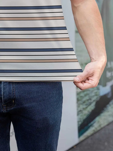 Men's Striped Long Sleeved T-shirt Polo Shirt Button Up Men's Stand Up Collar, Winter Double-sided German Velvet Base Shirt