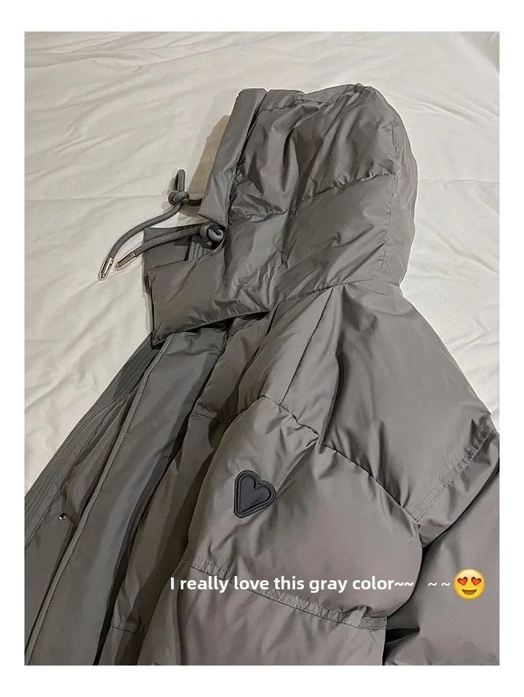 Winter Grey Heart Shaped Short down Cotton Jacket Men Women Couple Bread Style Outerwear Unique Design Sensation Coat