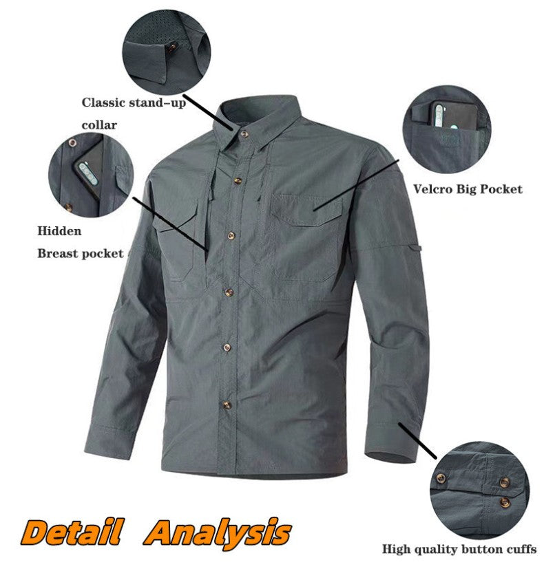 Spring Autumn Tactical Shirts Men Work Long Sleeve Shirt Outdoor Combat Multi-pocket Quick Dry Cargo Camping Long-sleeved Shirts