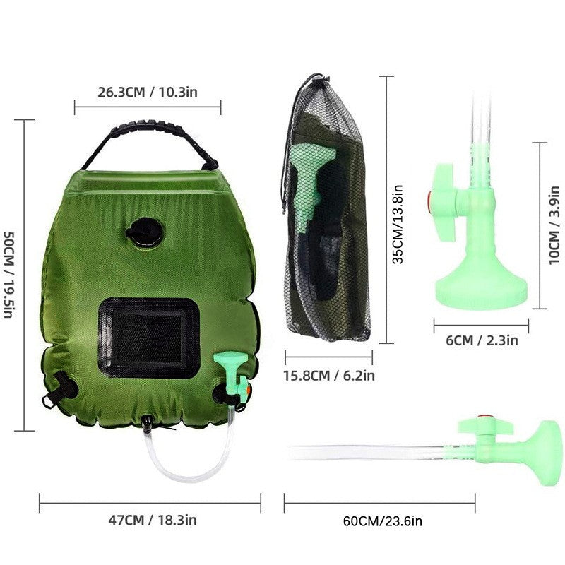 20L Solar Shower Bag,5 Gallon Military Green Camping Shower, Portable Outdoor Washing Bag for Hiking/Beach/Travel