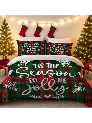 3pcs Christmas Plaid Print Coreless Bedding Set Comfortabl Dormitory Bedroom Holiday Decoration Multiple Sizes Machine Washable