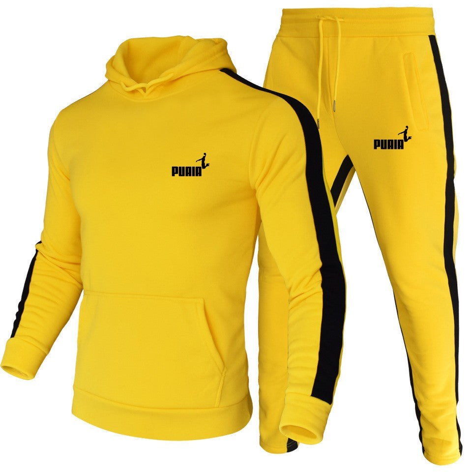 Quality Mens Tracksuit Printing Casual Hooded Sweatshirt 2 Pcs Set Fitness Sports Suit Street Trend Stripe Jogging Mens Clothing