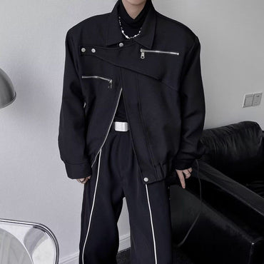 Yamamoto Dark Style Asymmetrical Design Short Lapel Zipper Deconstruction High-end Flying Jacket Jacket for Men