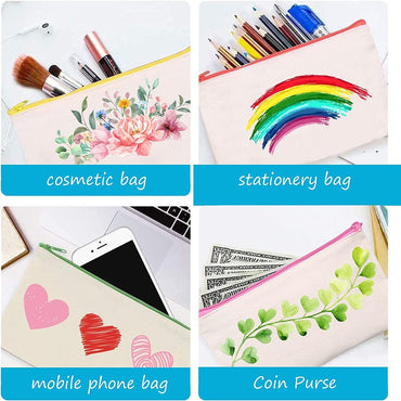 12Pcs Canvas Zipper Pouch Blank DIY Craft Pencil Case, Multipurpose Makeup Bags for Pen, Cosmetic, Invoice Bill