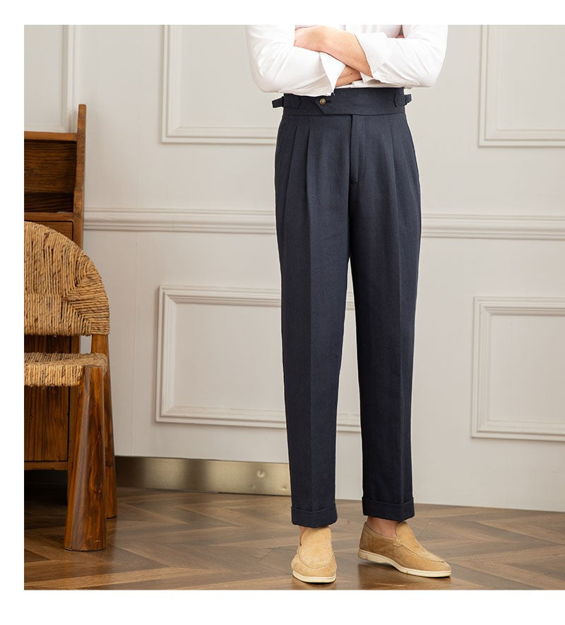 Three Gentleman Summer Naples Casual Straight Pants Men's Commuting Cotton and Linen Comfortable Breathable High Waist Pants