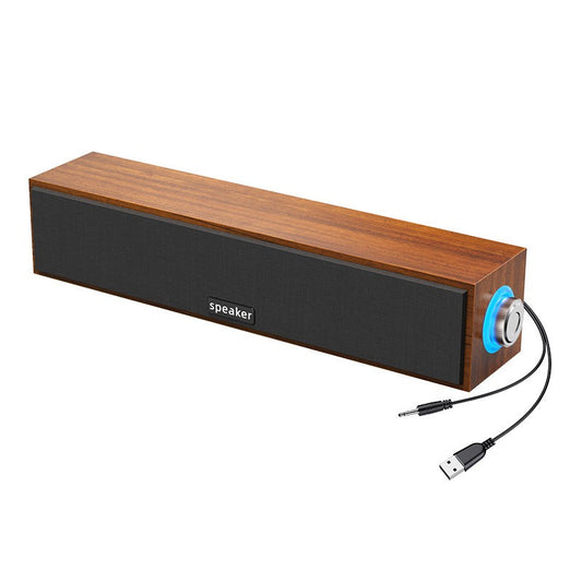 New Long Strip USB Wired Bluetooth Dual Speakers Wooden Small Speaker Computer Notebook Sound Bar Desktop Heavy Bass