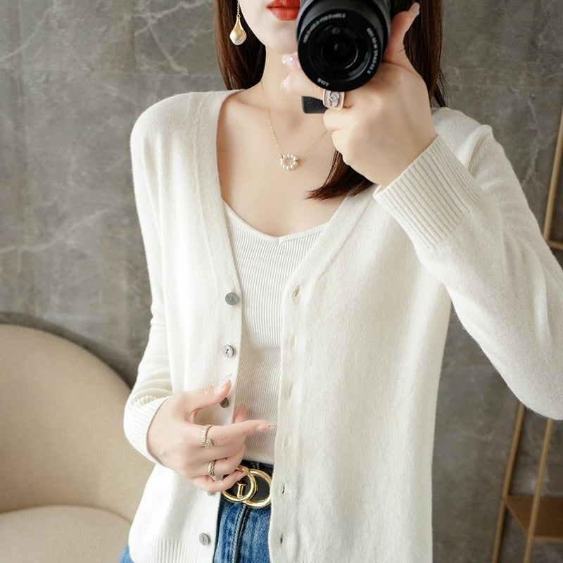2024 New V-Neck Temperament Small Fragrant Wind Women Loose Sweater Sweater All Sweater Coat Special Offer Cardigan ZHI D035