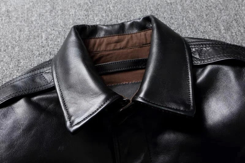 A2 Men's Bomber Jacket Tea Core Horse Leather Cropped Motorcycle Jacket Natural Leather Loose Coat Military Men's Leather Jacket
