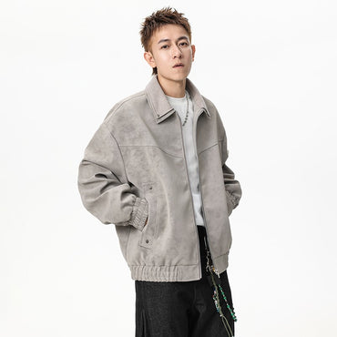 American Vintage-Style PU Leather Jacket for Men - Oversized Casual Lapel Jacket