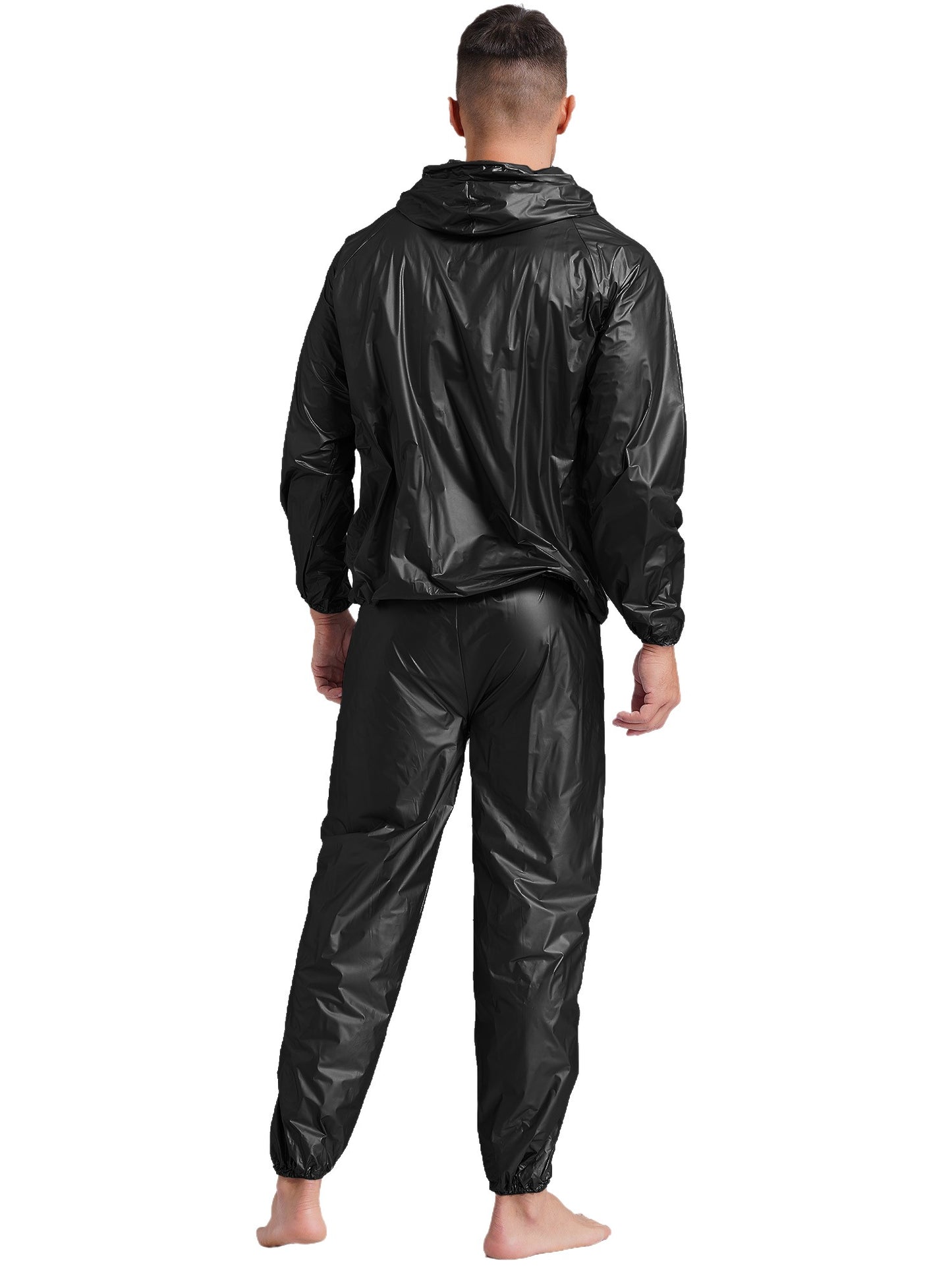 Mens Pullover Style PVC Sweating Suit for Boxing Gym Workout Fitness Sauna Sweat Outfit Hooded Jacket Outerwear And Long Pants