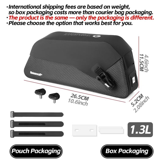 Rhinowalk Bicycle Top Tube Bag Waterproof Bike Front Frame Storage Bag Screw & Strap fixed Cycling Travel For MTB Road Gravel