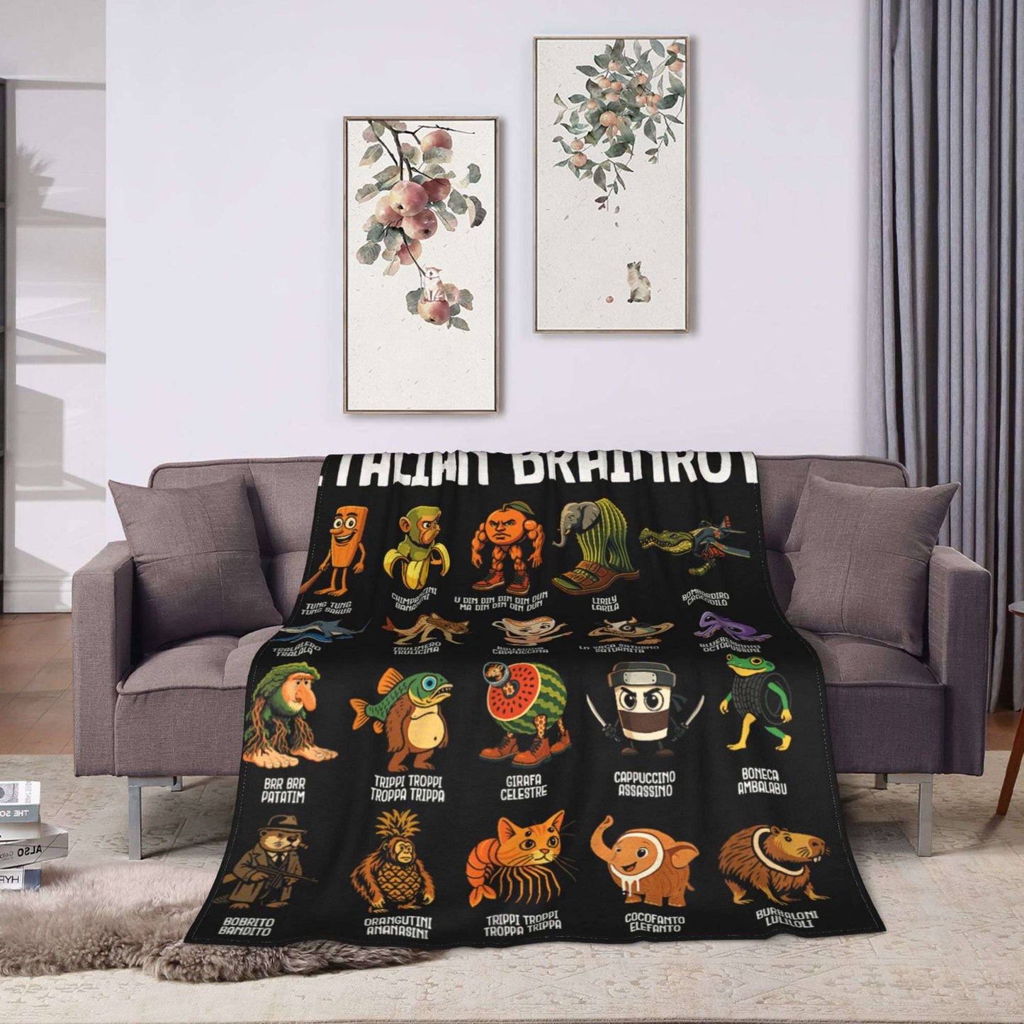 Warm Soft BlanketsStudents Picnic Italian Brainrot Funny Meme Throw Blanket Flannel Bedspread Bedroom Aesthetic Sofa Bed Cover
