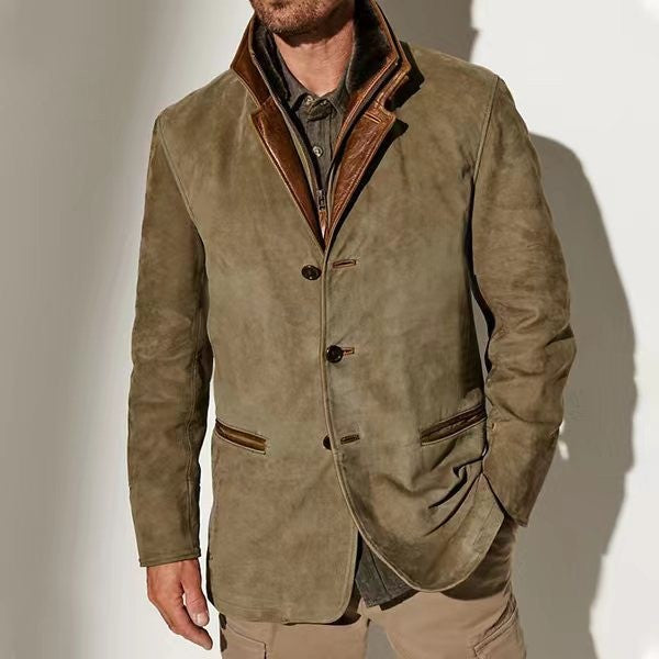 Spring Autumn New Men's Jackets Casual Retro Formal Coats for Men Collar Splicing Color Contrasting Tops Men Clothing