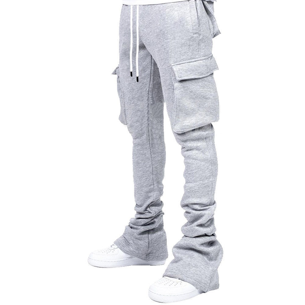 Plus Size Cargo Stacked Pants for Men Fleece Flare Sweat Pants Street Wear Men Pile Up Hiphop Pants New Design