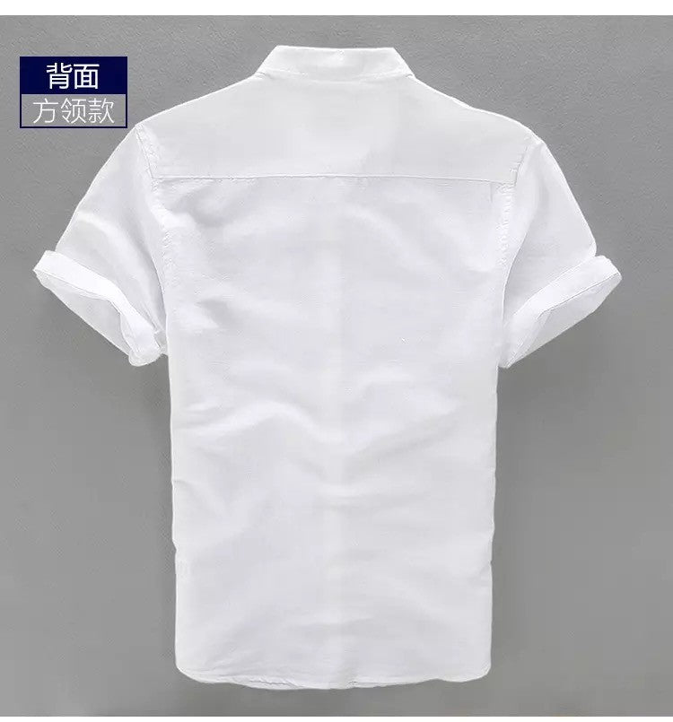 HOO2025 linen shirt young male leisure cotton shirts with short sleeves business cultivate one's morality thin comfortable shirt
