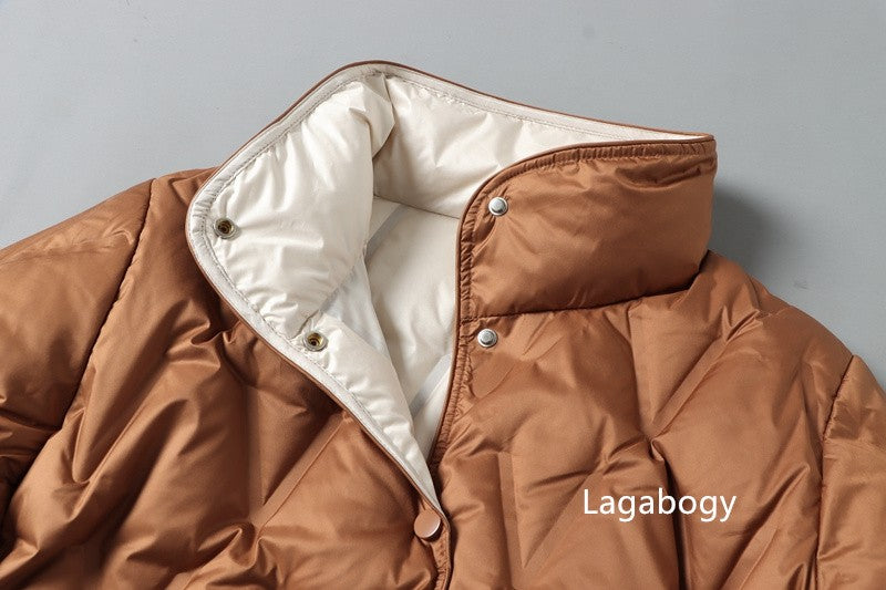 Lagabogy 2025 New Autumn Winter Women Ultralight White Duck Down Long Jacket Female Single-Breasted Double Sided Puffer Coat