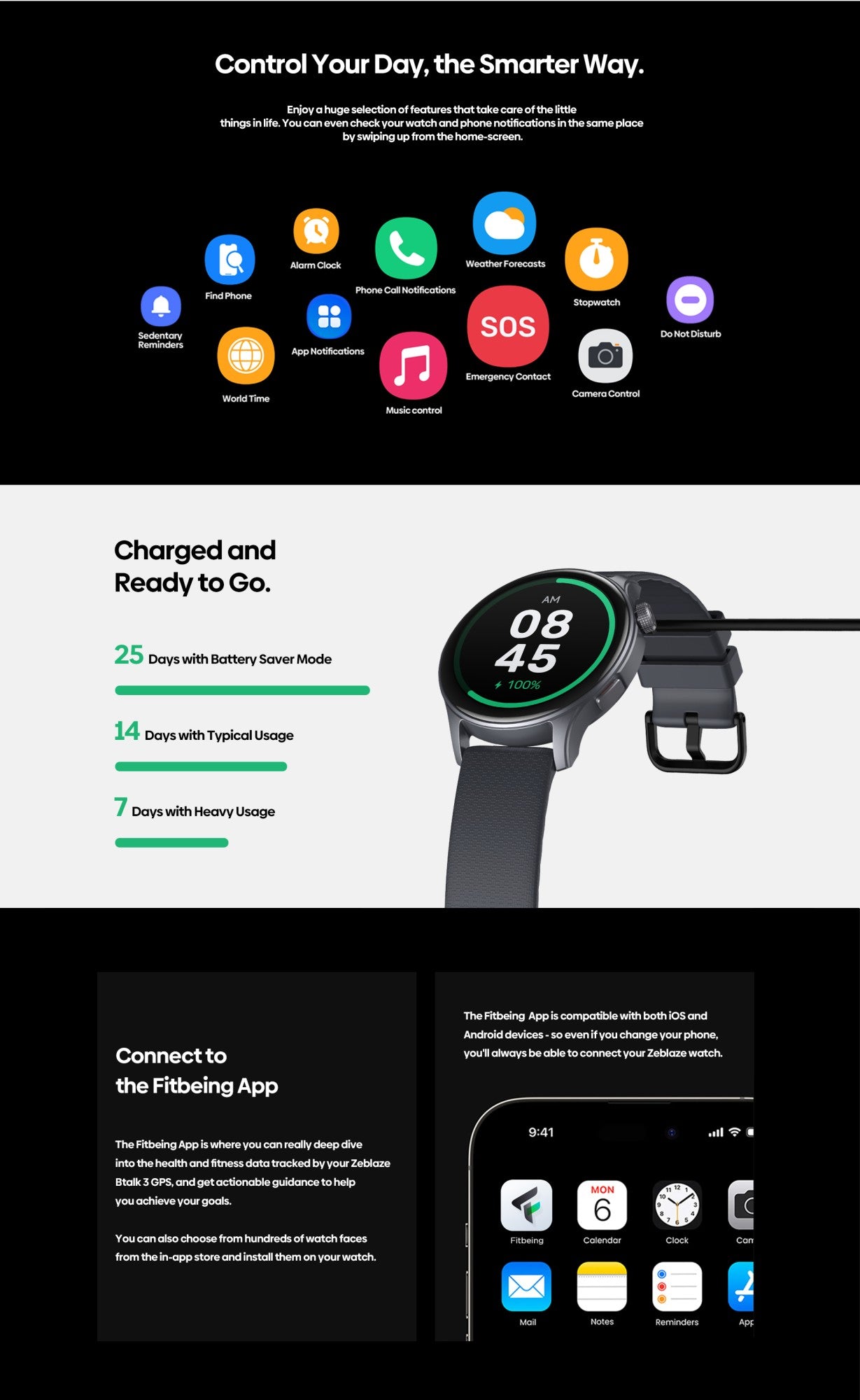 Novo Smartwatch Zeblaze Btalk 3 GPS Tela AMOLED de 1,43" Pulseiras Duplas Fazer/Atender Chamadas Monitoramento de Frequência Cardíaca SpO2 Estresse