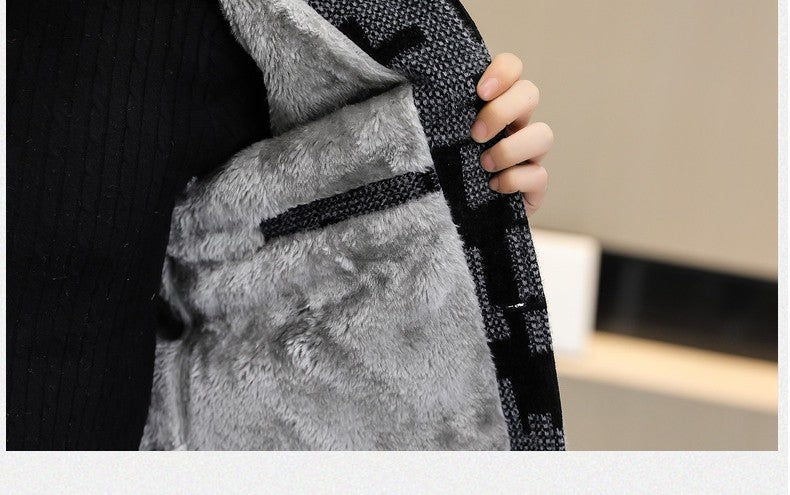 Winter Thicken Warm Wool Blends Jacket Men Fashion Plaid Casual Coat Slim Lapel Streetwear Overcoat Social Men Clothing 2022