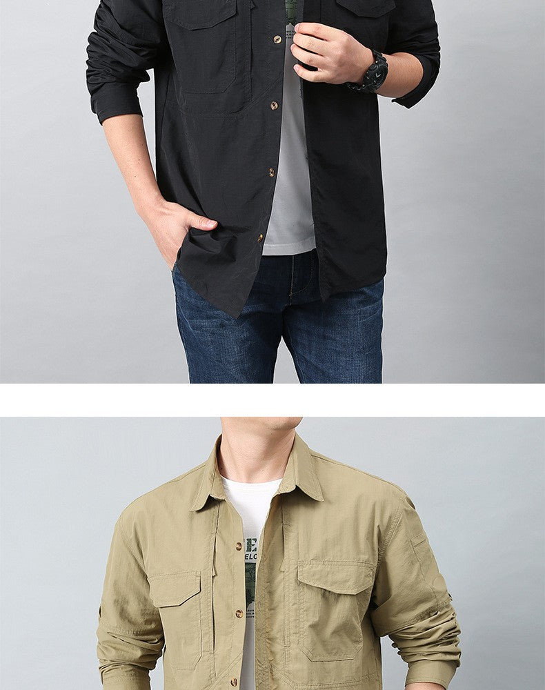 Spring Autumn Tactical Shirts Men Work Long Sleeve Shirt Outdoor Combat Multi-pocket Quick Dry Cargo Camping Long-sleeved Shirts