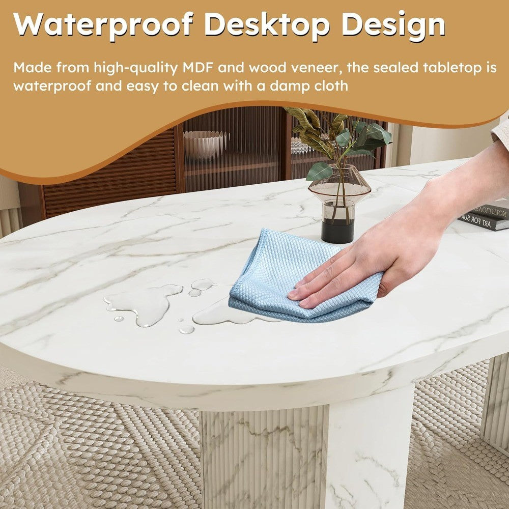 Modern Farmhouse 63 Oval Marble Top Dining Table, Seats 6, with Durable Wood and Metal Base