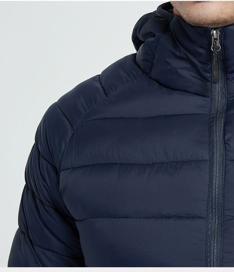 Hot Sales Europe Men Women Long sleeves Embroidery logo Zipper Front Going Out Light Thin Hooded Down Jacket Warm And Windproof