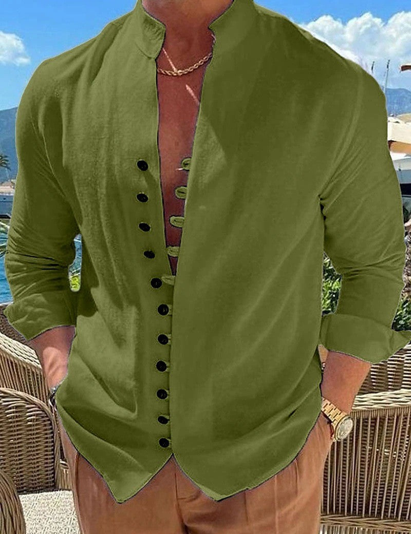 Men Business Workwear Blouse Shirts Autumn Spring Male Vintage Cotton Linen Blouse Tops LRFZ-776