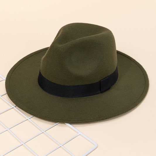 Autumn and winter men and women's new large brimmed hats, fashionable woolen jazz hats, English style top hats