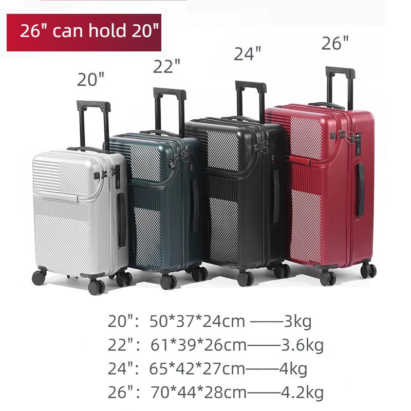 Mala de Viagem Multifuncional com Abertura Frontal 20/22/24/26 Polegadas em ABS com Design Antichoque e Separação Seco/Molhado para Viagem